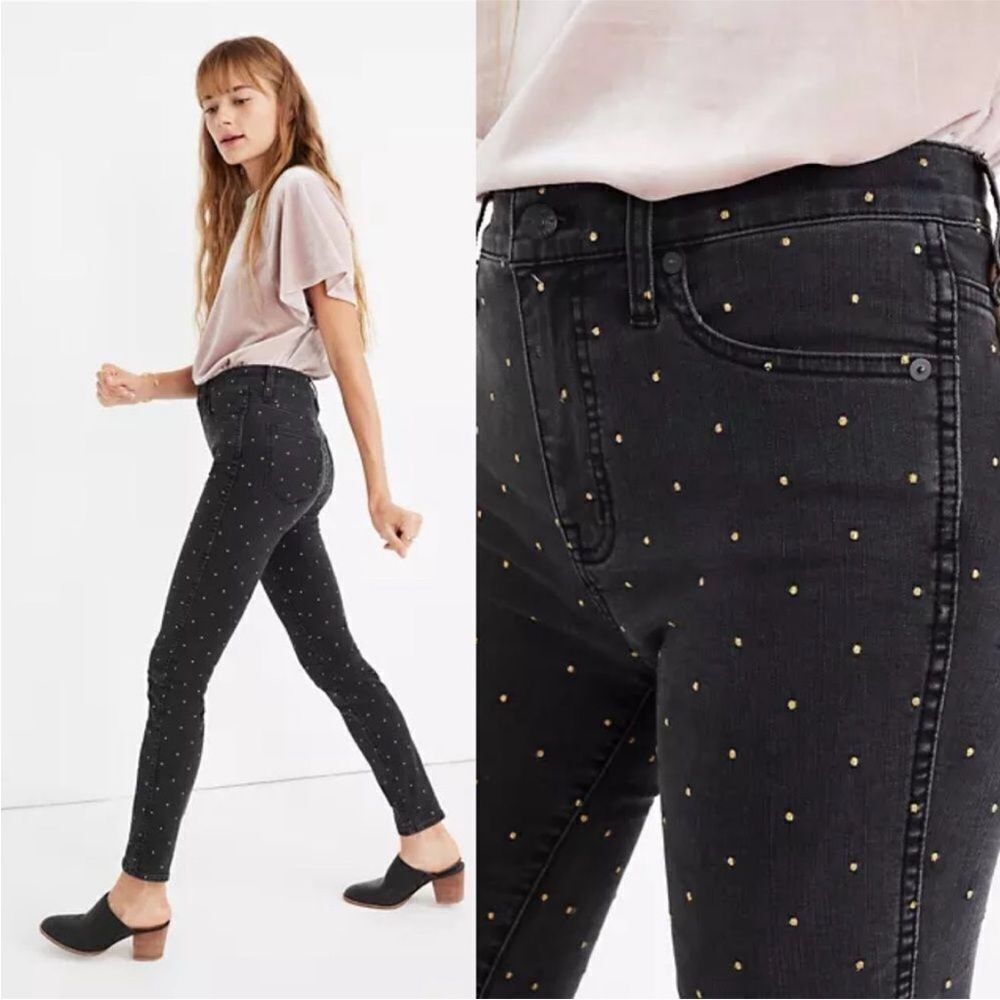 MADEWELL | 10” High Rise Skinny Jeans Black Gold Metallic Dot Women’s Size 24
